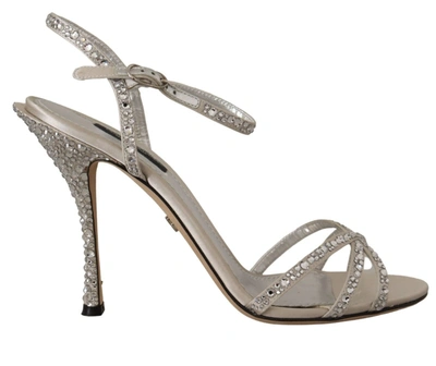 Dolce & Gabbana Silver Crystal Covered Ankle Strap Sandals