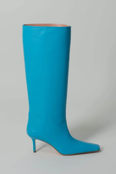 Acne Studios Leather Heel Boots In Turquoise