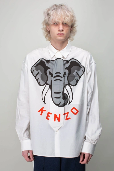 Kenzo Elephant Print Casual Shirt In White