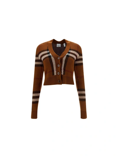 Burberry Keelan Check Cardigan In Brown