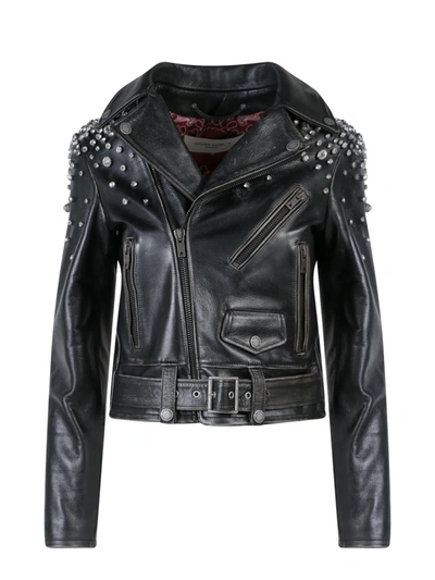 Golden Goose Leather Biker Jacket In Black