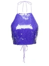 SABINA MUSAYEV 'LARA' PURPLE HALTERNECK CROP TOP WITH ALL-OVER PAILLETTES IN POLYESTER WOMAN