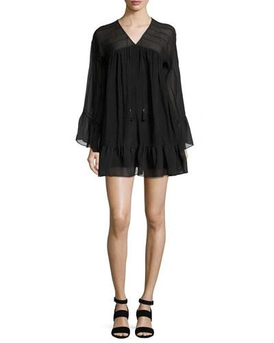 Rachel Zoe Anita Bell-sleeve Silk Mini Dress, Black