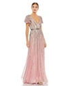 Mac Duggal Stripe Sequin V-neck Gown In Rose