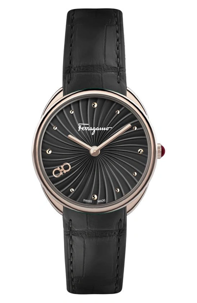 FERRAGAMO CUIR CROC EMBOSSED LEATHER STRAP WATCH, 34MM