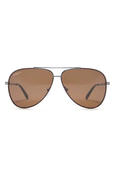 Ferragamo Salvatore  60mm Aviator Sunglasses In Gnmtl Choc