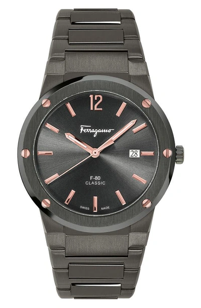 Ferragamo Salvatore  F-80 Classic Gunmetal Bracelet Watch, 41mm In Grey