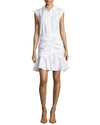 VERONICA BEARD BELL SLEEVELESS RUCHED STRETCH POPLIN DRESS, WHITE,PROD196300041