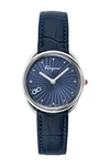 Ferragamo Cuir Croc Embossed Leather Strap Watch, 34mm In Stainless Steel