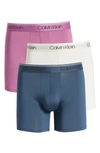 Calvin Klein Microfiber Stretch Wicking Boxer Briefs, Pack Of 3 In Amethyst/silver Birch/midnight Navythy