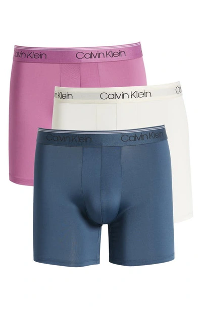 Calvin Klein Microfiber Stretch Wicking Boxer Briefs, Pack Of 3 In Amethyst/silver Birch/midnight Navythy