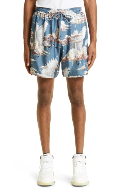 Amiri Floral Aloha Shorts In Blue