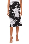 Halogen Print Pull-on Midi Skirt In Blooming Black
