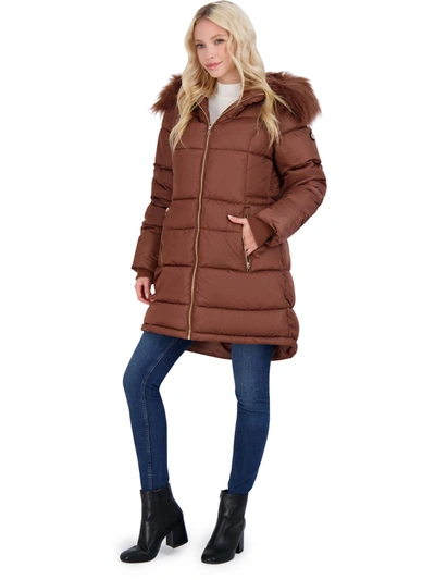 Jessica Simpson Womens Faux Fur Warm Puffer Coat In Green