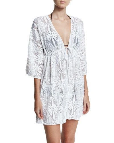 Milly Ava Floral Crochet Coverup Dress, White