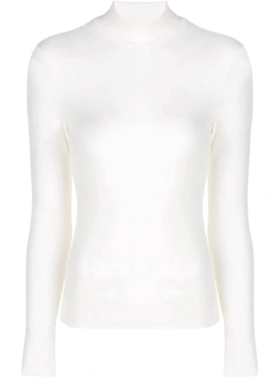 THEORY THIN RIBBED TURTLE MOCK NECK TOP IN IVORY