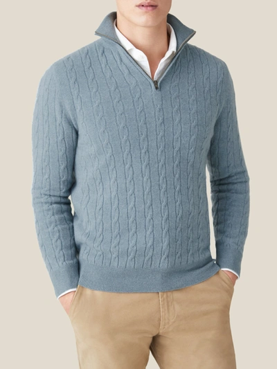 Luca Faloni French Blue Pure Cashmere Cable Knit Zip-up