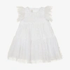 PAN CON CHOCOLATE GIRLS WHITE FLORAL TULLE DRESS