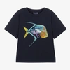 VILEBREQUIN BOYS NAVY BLUE EMBROIDERED FISH T-SHIRT