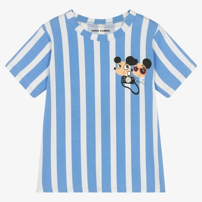 Mini Rodini Kids' Printed Cotton T-shirt In Blue