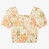 THE NEW SOCIETY GIRLS GREEN & PINK CRÊPE FLORAL BLOUSE