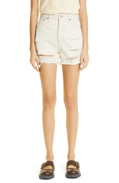 Acne Studios Demok High Waist Distressed Cutoff Denim Shorts In White