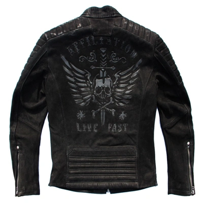 Pre-owned 100% Vintage Motorcycle Jacket Skull Cowhide Slim Fit Men Leather Jacket Distressed In Matte Black