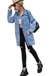 Plm Denim Oversize Topper Jacket In Medium Wash
