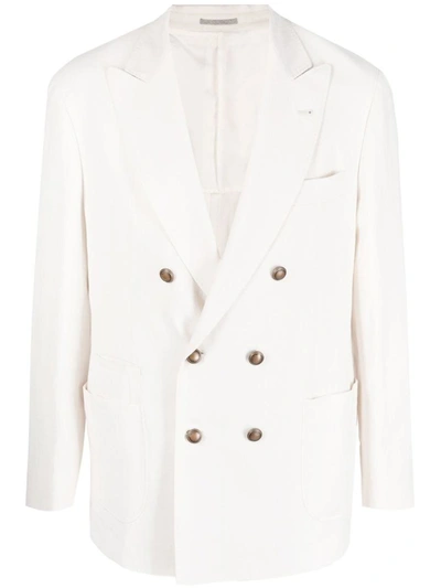 Brunello Cucinelli Double-breasted Linen Blazer In White