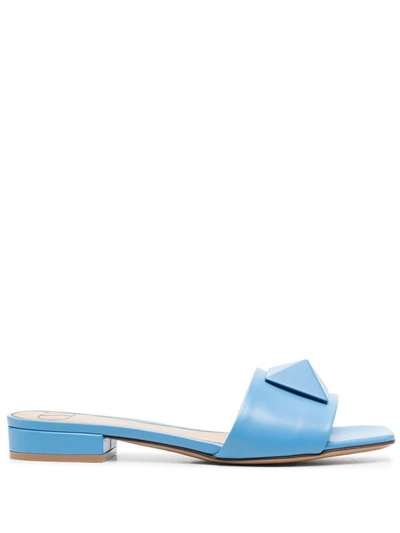 Valentino Garavani One Stud Leatehr Flat Sandals In Blue