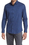 Stone Rose Ufo Print Trim Fit Stretch Cotton Button-up Shirt In Navy