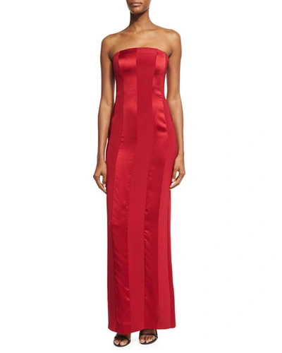 Diane Von Furstenberg Tonal Satin-stripe Strapless Tailored Gown, Red