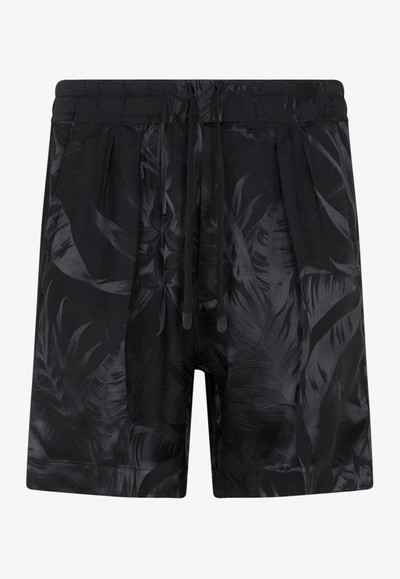 Tom Ford Pleated Floral Jacquard Viscose Shorts In Black
