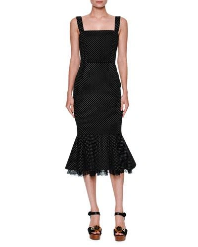 Dolce & Gabbana Polka-dot Stretch Cotton-twill Dress In Black Micro Pois