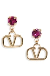 Valentino Vlogo Signature Pendant Earrings In 7cr Oro 18/ Fucsia