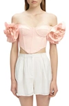 Bardot Sigma Off The Shoulder Corset Crop Top In Soft Pink
