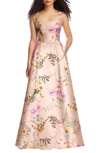 ALFRED SUNG FLORAL CORSET SATIN GOWN