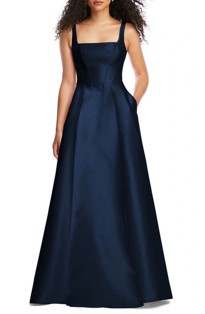 Alfred Sung Corset Satin Gown In Blue