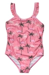 Snapper Rock Little Girl's & Girl's Palm Paradise Ruffled-strap Swimsuit In Pink