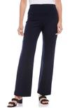 Karen Kane Patch Pocket Wide Leg Linen Pants In Midnight Blue