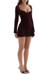 House Of Cb Tuck Long Sleeve Velvet Minidress In Brown Cherry