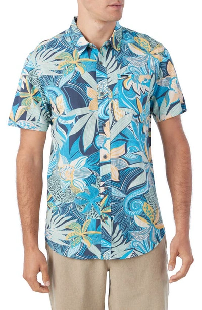 O'neill Oasis Modern Fit Tropical Print Short Sleeve Button-up Shirt In Midnight Blue