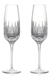 WATERFORD LISMORE DIAMOND ESSENCE SET OF 2 CRYSTAL CHAMPAGNE FLUTES