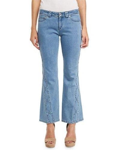 See By Chloé Embroidered Cropped Flare Jeans, Blue