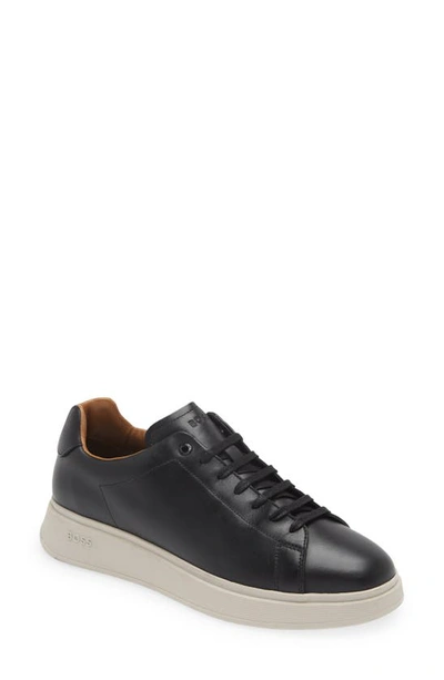 Hugo Boss Gary Burnished-leather Trainers With Hidden Laces In Black