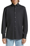 Zegna Stretch Cotton Jersey Button-up Shirt In Black