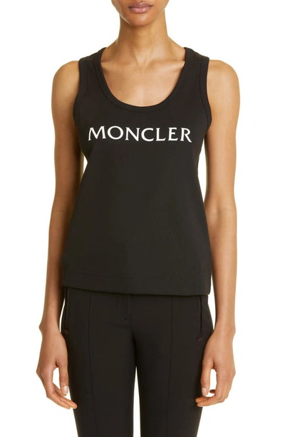 Moncler Logo Cotton Rib Tank Top In Black