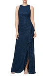 ALEX EVENINGS RUFFLE SEQUIN LACE GOWN