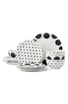 Kate Spade On The Dot 12-piece Stoneware Dinnerware Set In Black/ White