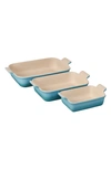 Le Creuset The Heritage Set Of 3 Rectangular Baking Dishes In Caribbean